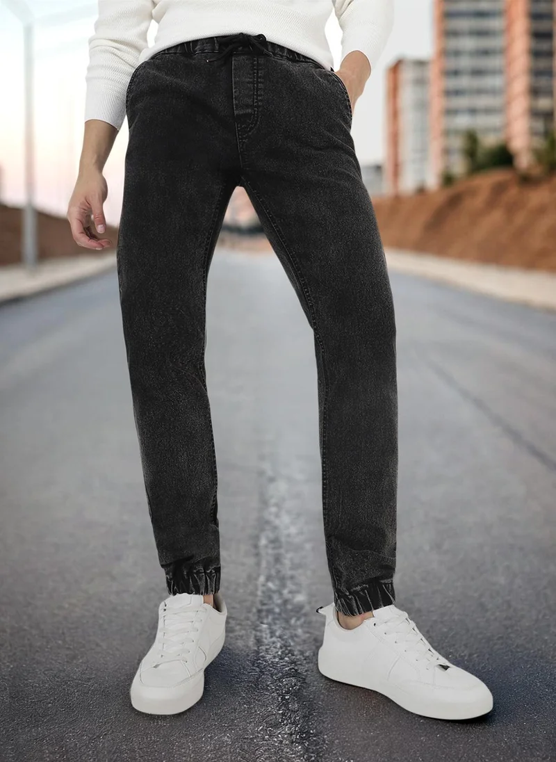 Urbano Fashion Men's Black Slim Fit Washed Jogger Jeans Stretchable
